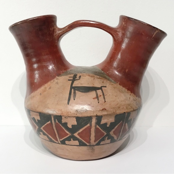 VTG Chile Ivan Pottery Vessel Primitive Hand Painted Wedding Vase Double Spout 8 - Picture 7 of 15